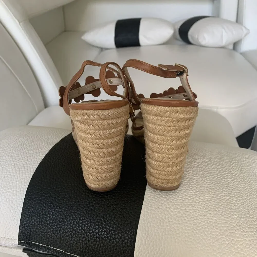 Kate Spade Tan Floral Espadrille Wedge Sandals Women’s Size 9 VGUC